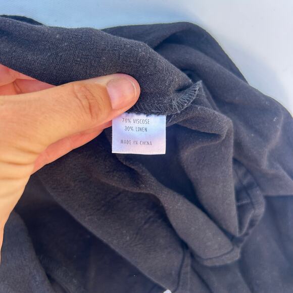 Ali Golden Black Long Sleeve Puff Shoulder Blouse Small Linen Shirt Top - Picture 9 of 10